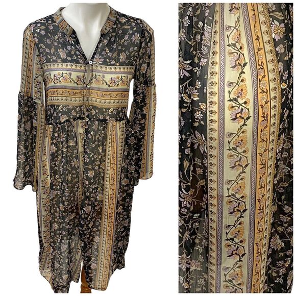 Lost + Wander Top Womens Small Boho Blouse Running Free Sheer Relaxed Floral - Picture 1 of 16